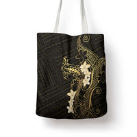 Black and Gold Hawaii Tote Bag Hammerhead Shark Tattoo Curve Polynesian - Polynesian Pride