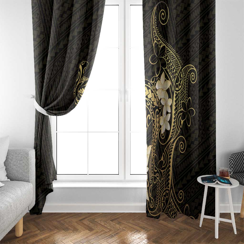 Black and Gold Hawaii Window Curtain Hammerhead Shark Tattoo Curve Polynesian - Polynesian Pride