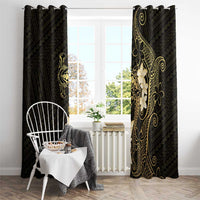 Black and Gold Hawaii Window Curtain Hammerhead Shark Tattoo Curve Polynesian - Polynesian Pride