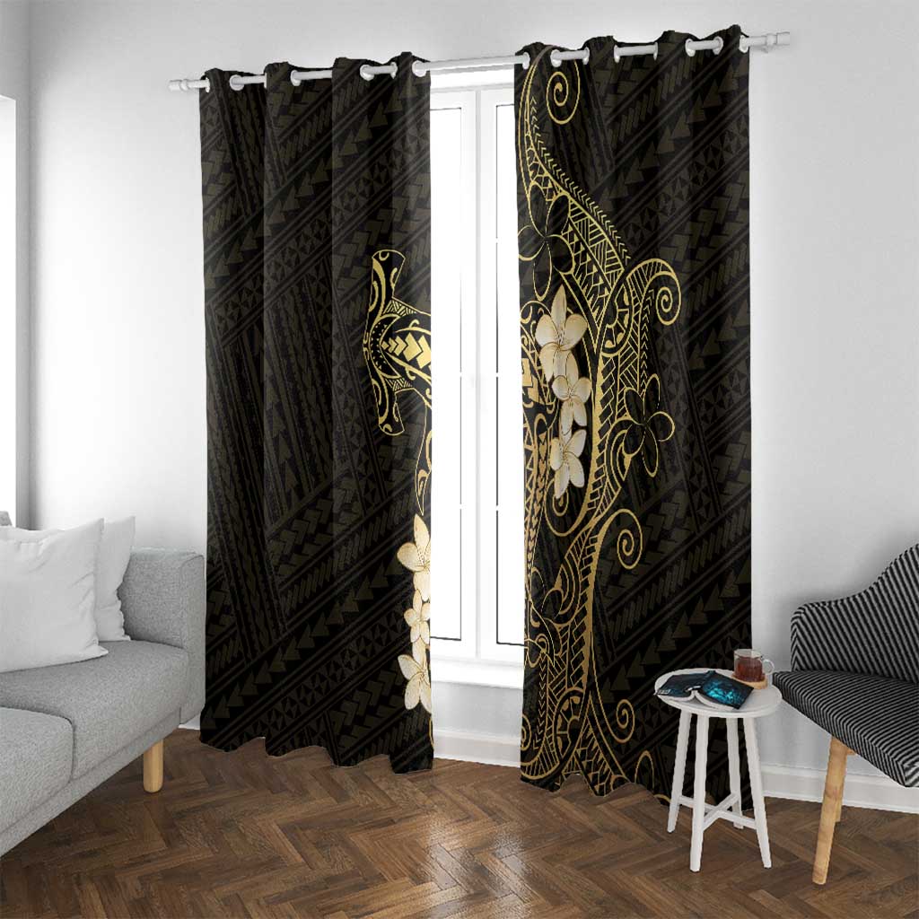 Black and Gold Hawaii Window Curtain Hammerhead Shark Tattoo Curve Polynesian - Polynesian Pride