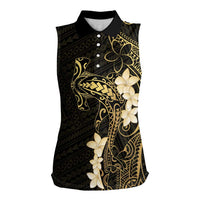 Black and Gold Hawaii Women Sleeveless Polo Shirt Hammerhead Shark Tattoo Curve Polynesian - Polynesian Pride