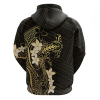 Black and Gold Hawaii Zip Hoodie Hammerhead Shark Tattoo Curve Polynesian - Polynesian Pride