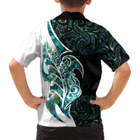 Proud Aotearoa Family Matching Tank Maxi Dress and Hawaiian Shirt Maori Silver Fern Mix Paua Shell Pattern LT14 - Polynesian Pride