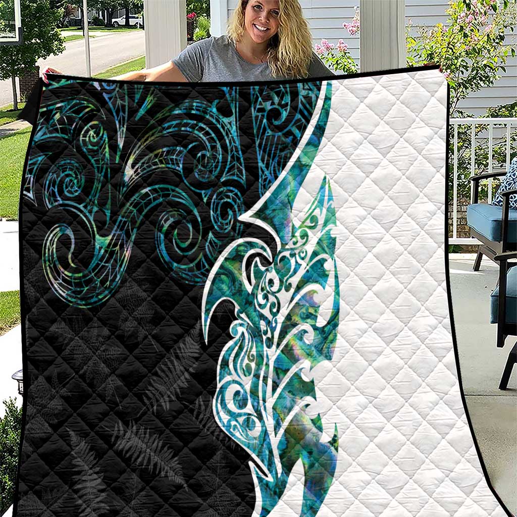 Proud Aotearoa Quilt Maori Silver Fern Mix Paua Shell Pattern LT14 Black - Polynesian Pride