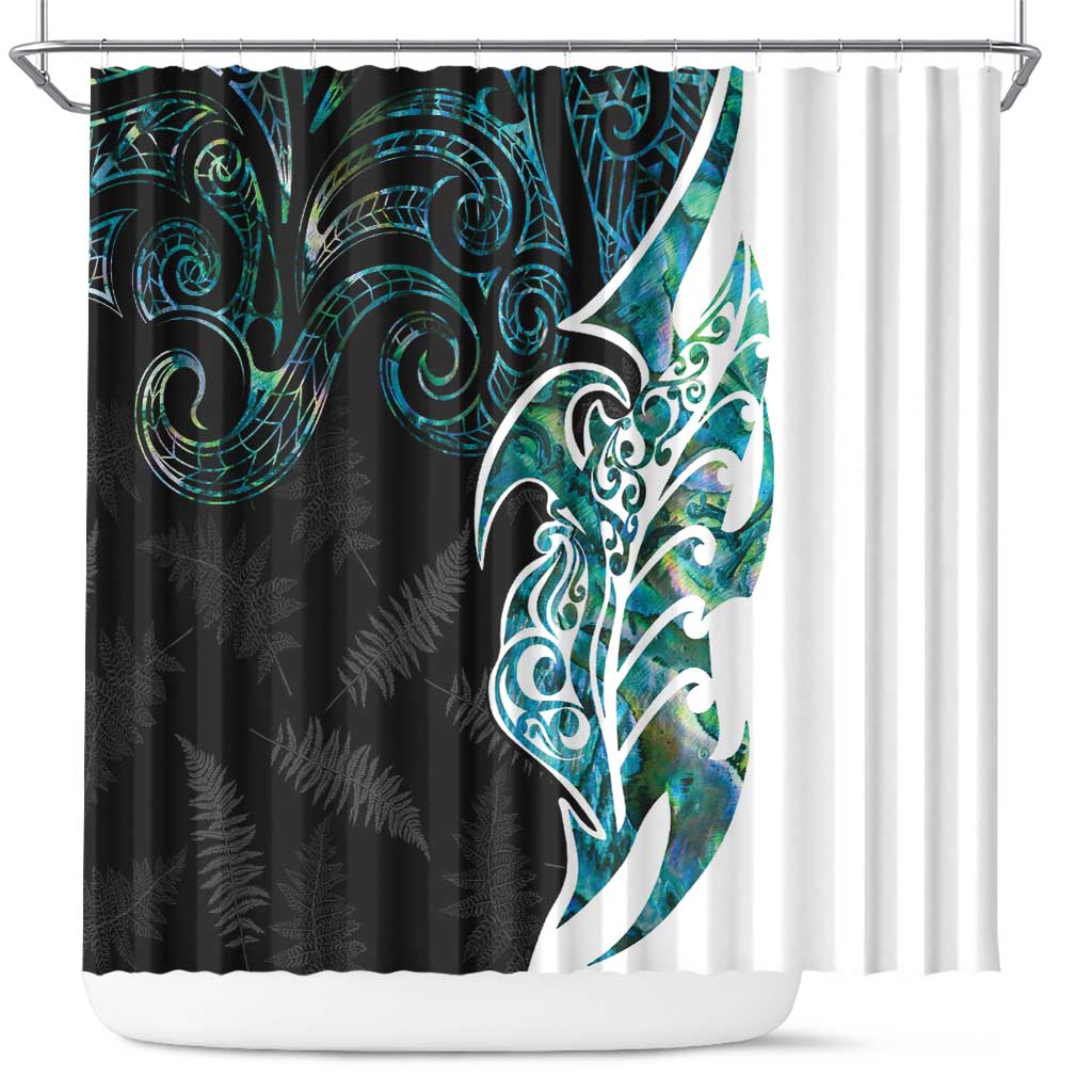 Proud Aotearoa Shower Curtain Maori Silver Fern Mix Paua Shell Pattern LT14 Black - Polynesian Pride