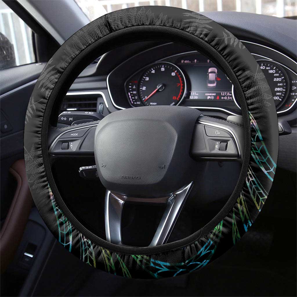 Proud Aotearoa Steering Wheel Cover Maori Silver Fern Mix Paua Shell Pattern LT14 - Polynesian Pride