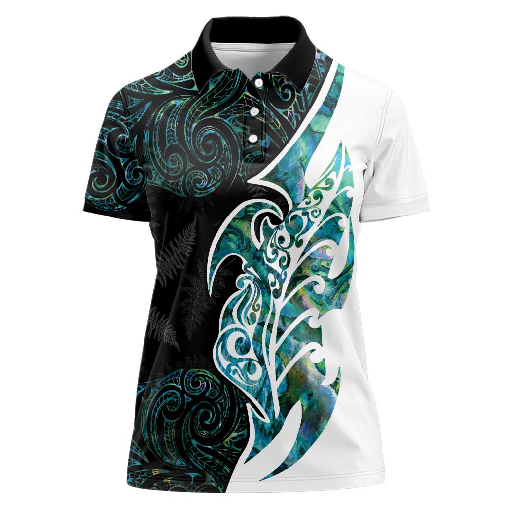 Proud Aotearoa Women Polo Shirt Maori Silver Fern Mix Paua Shell Pattern