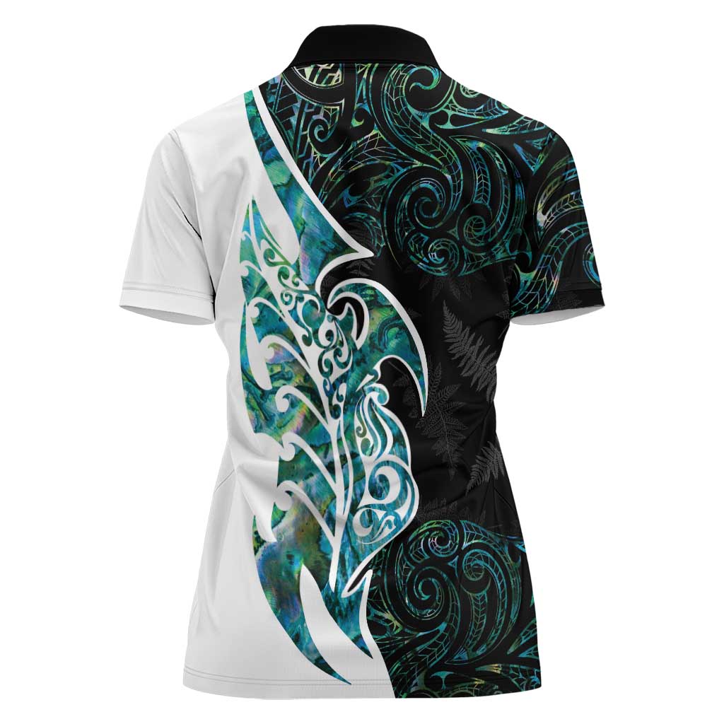 Proud Aotearoa Women Polo Shirt Maori Silver Fern Mix Paua Shell Pattern