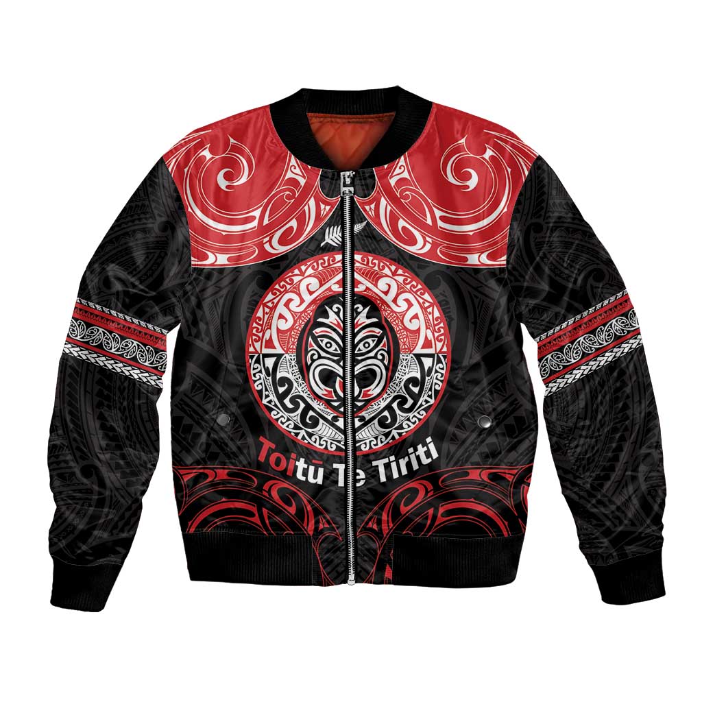 Aotearoa Toitu Te Tiriti Bomber Jacket Haka Tiki Honour The Treaty LT14 Unisex Black - Polynesian Pride