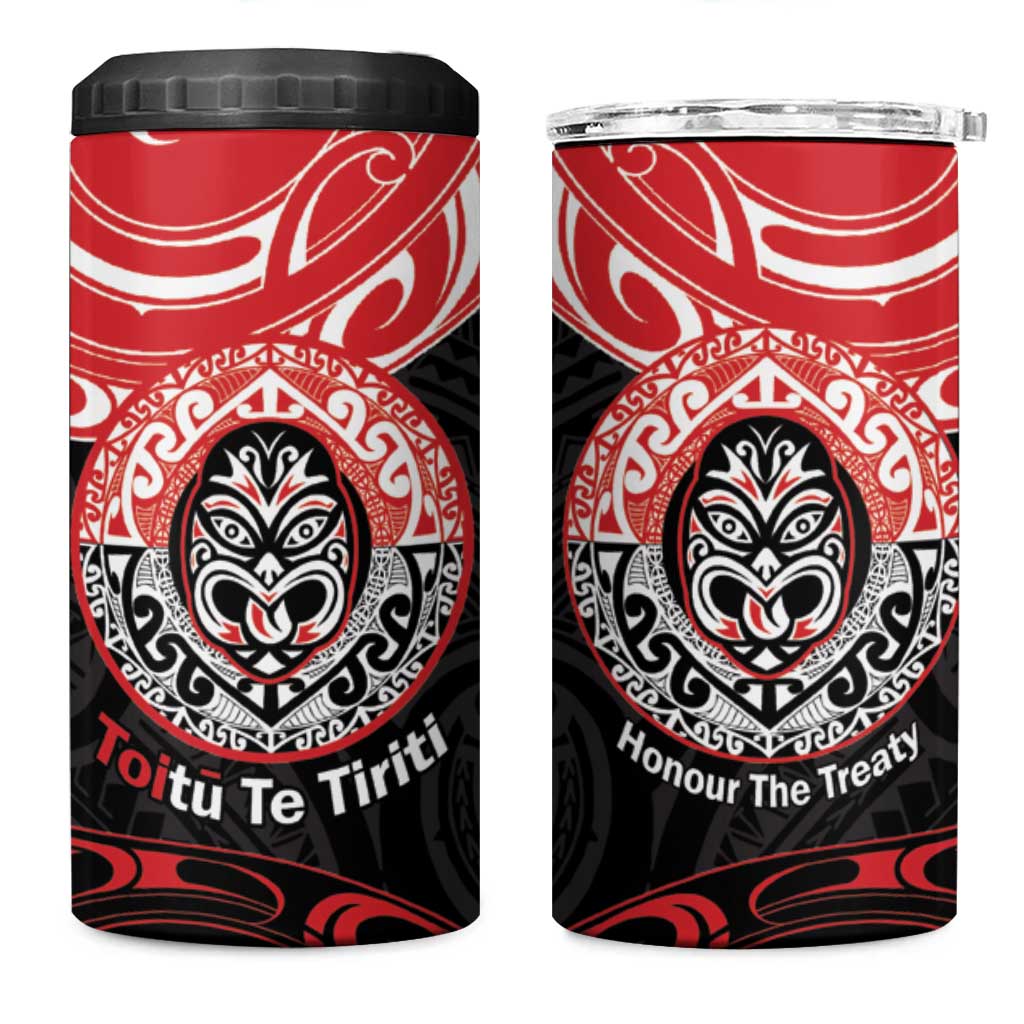 Aotearoa Toitu Te Tiriti 4 in 1 Can Cooler Tumbler Haka Tiki Honour The Treaty