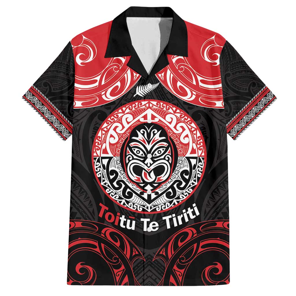 Aotearoa Toitu Te Tiriti Family Matching Tank Maxi Dress and Hawaiian Shirt Haka Tiki Honour The Treaty LT14 Dad's Shirt - Short Sleeve Black - Polynesian Pride