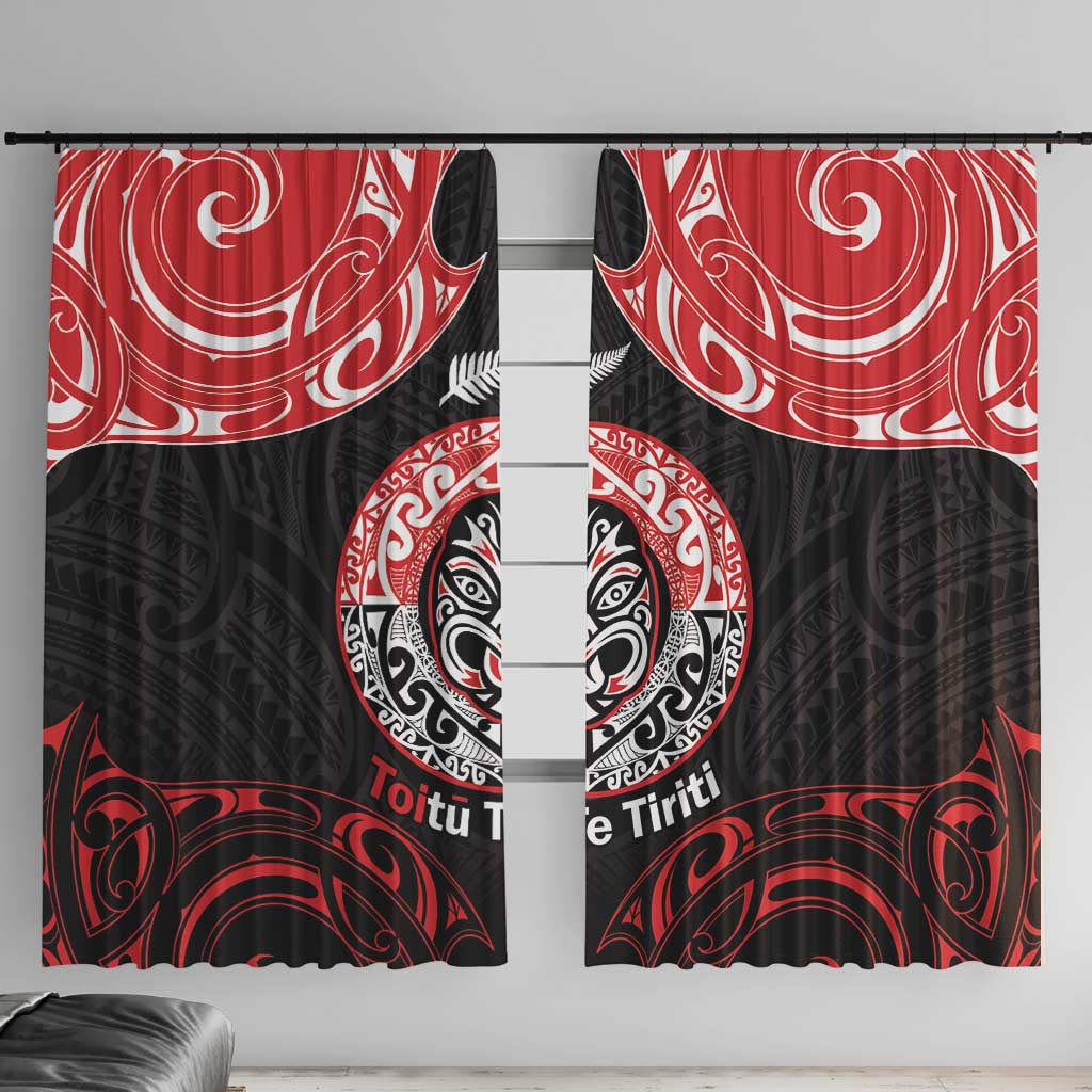 Aotearoa Toitu Te Tiriti Window Curtain Haka Tiki Honour The Treaty LT14 With Hooks Black - Polynesian Pride
