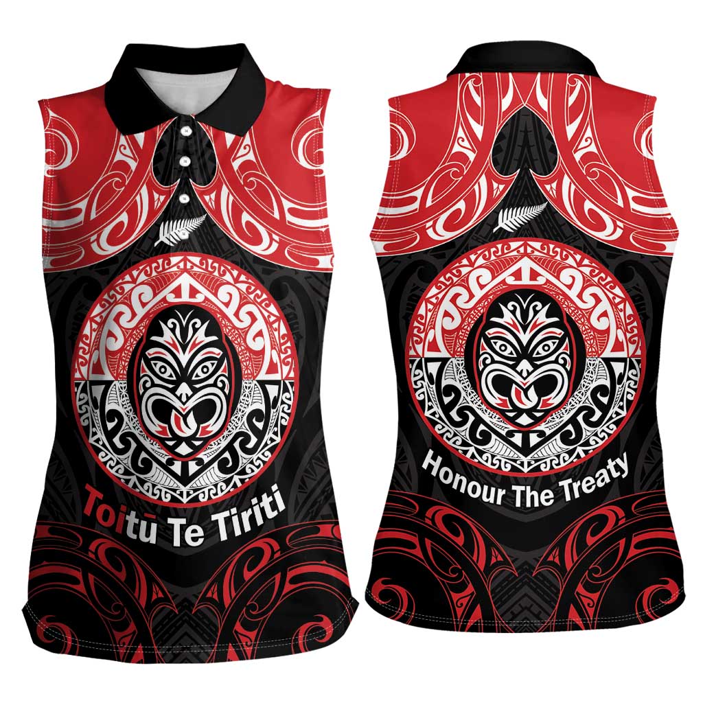 Aotearoa Toitu Te Tiriti Women Sleeveless Polo Shirt Haka Tiki Honour The Treaty
