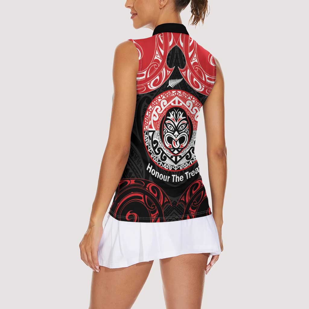 Aotearoa Toitu Te Tiriti Women Sleeveless Polo Shirt Haka Tiki Honour The Treaty