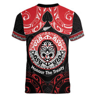 Aotearoa Toitu Te Tiriti Women V-Neck T-Shirt Haka Tiki Honour The Treaty