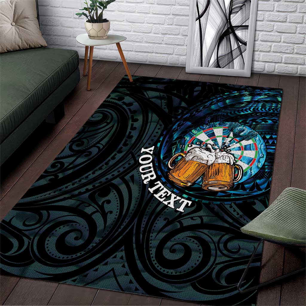 Personalized New Zealand Darts Beer Area Rug Paua Shell Aotearoa Maori Tattoo - Polynesian Pride