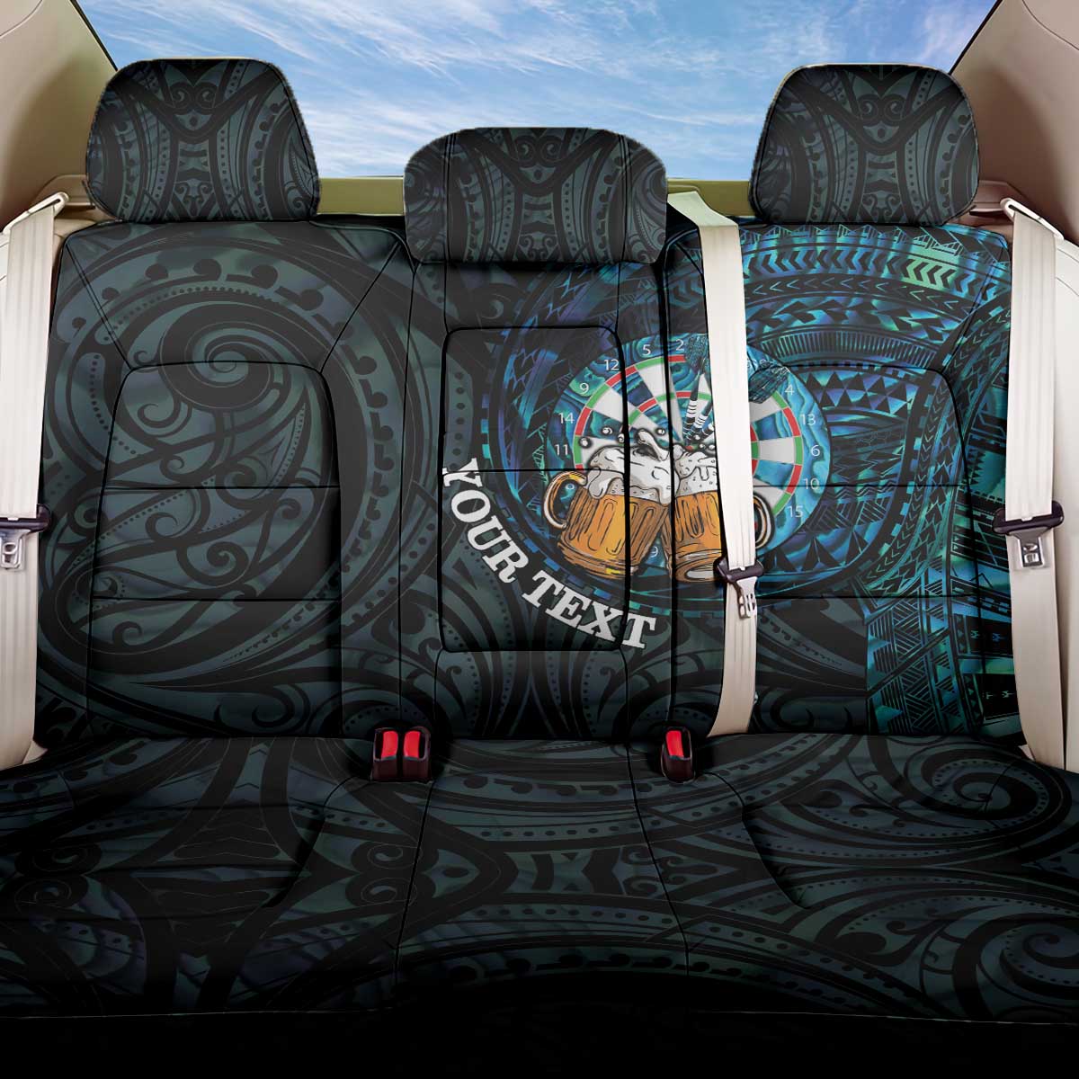 Personalized New Zealand Darts Beer Back Car Seat Cover Paua Shell Aotearoa Maori Tattoo - Polynesian Pride