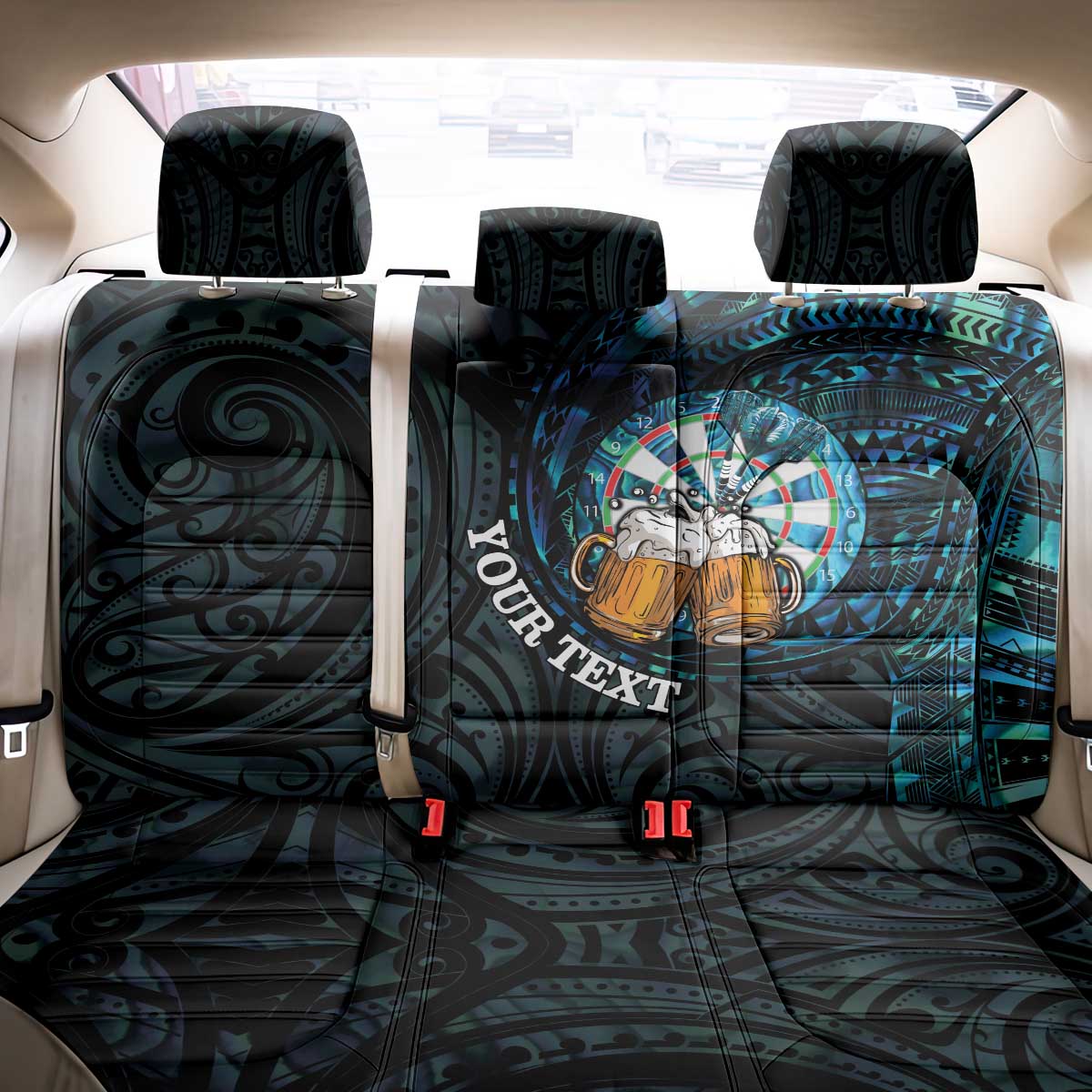 Personalized New Zealand Darts Beer Back Car Seat Cover Paua Shell Aotearoa Maori Tattoo - Polynesian Pride