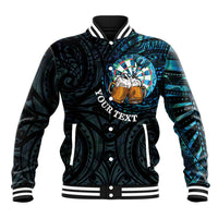 Personalized New Zealand Darts Beer Baseball Jacket Paua Shell Aotearoa Maori Tattoo - Polynesian Pride