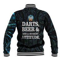 Personalized New Zealand Darts Beer Baseball Jacket Paua Shell Aotearoa Maori Tattoo - Polynesian Pride