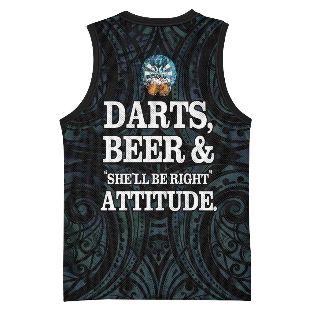 Personalized New Zealand Darts Beer Basketball Jersey Paua Shell Aotearoa Maori Tattoo - Polynesian Pride