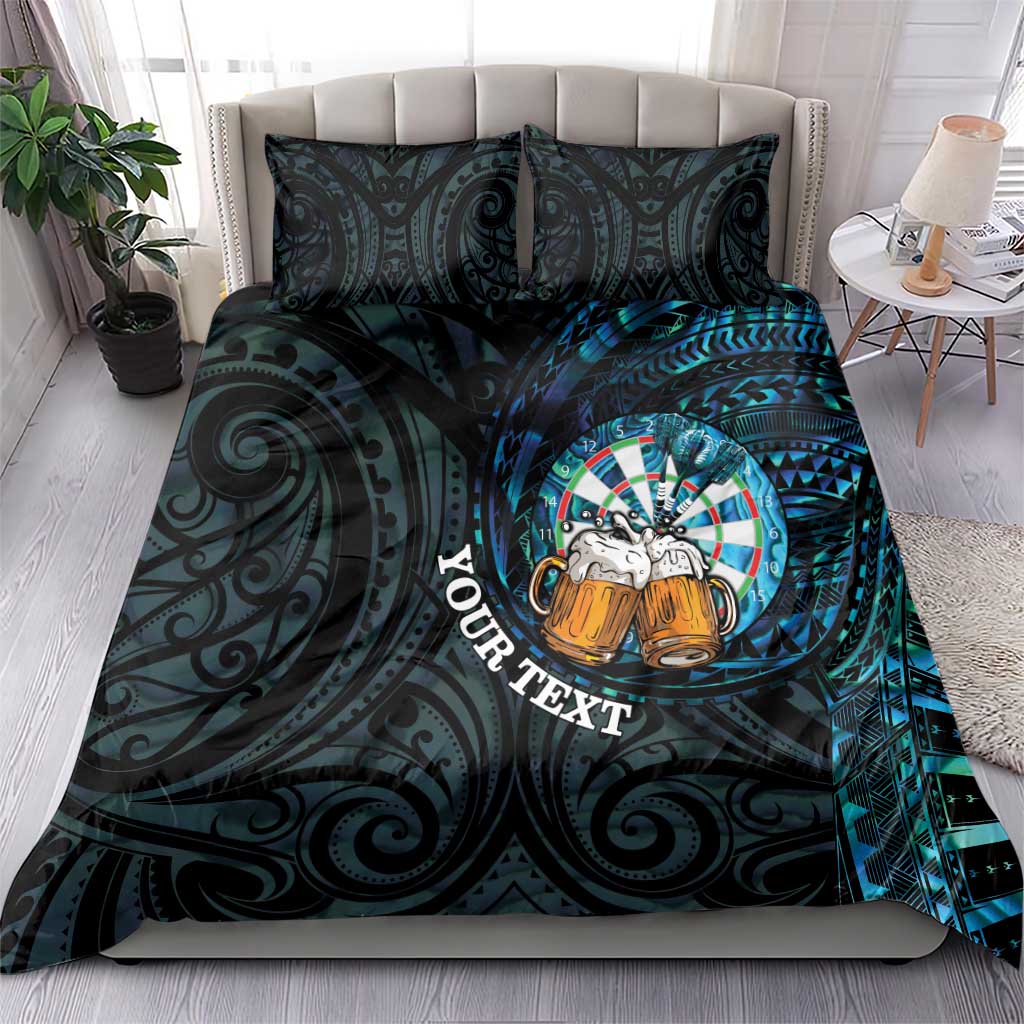 Personalized New Zealand Darts Beer Bedding Set Paua Shell Aotearoa Maori Tattoo - Polynesian Pride