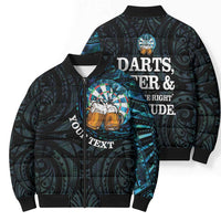Personalized New Zealand Darts Beer Bomber Puffer Jacket Paua Shell Aotearoa Maori Tattoo - Polynesian Pride