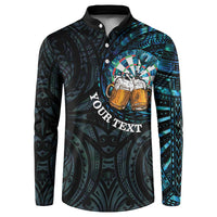 Personalized New Zealand Darts Beer Button Sweatshirt Paua Shell Aotearoa Maori Tattoo - Polynesian Pride