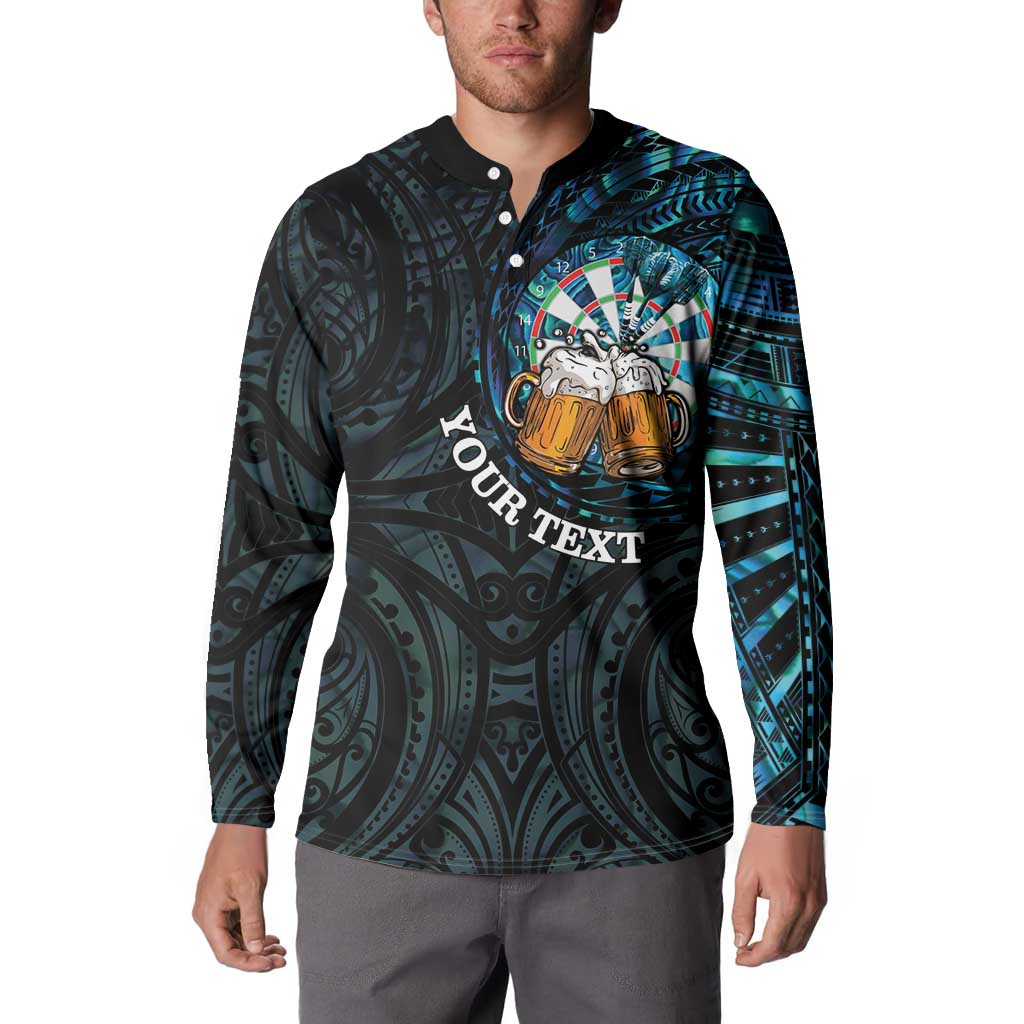Personalized New Zealand Darts Beer Button Sweatshirt Paua Shell Aotearoa Maori Tattoo - Polynesian Pride