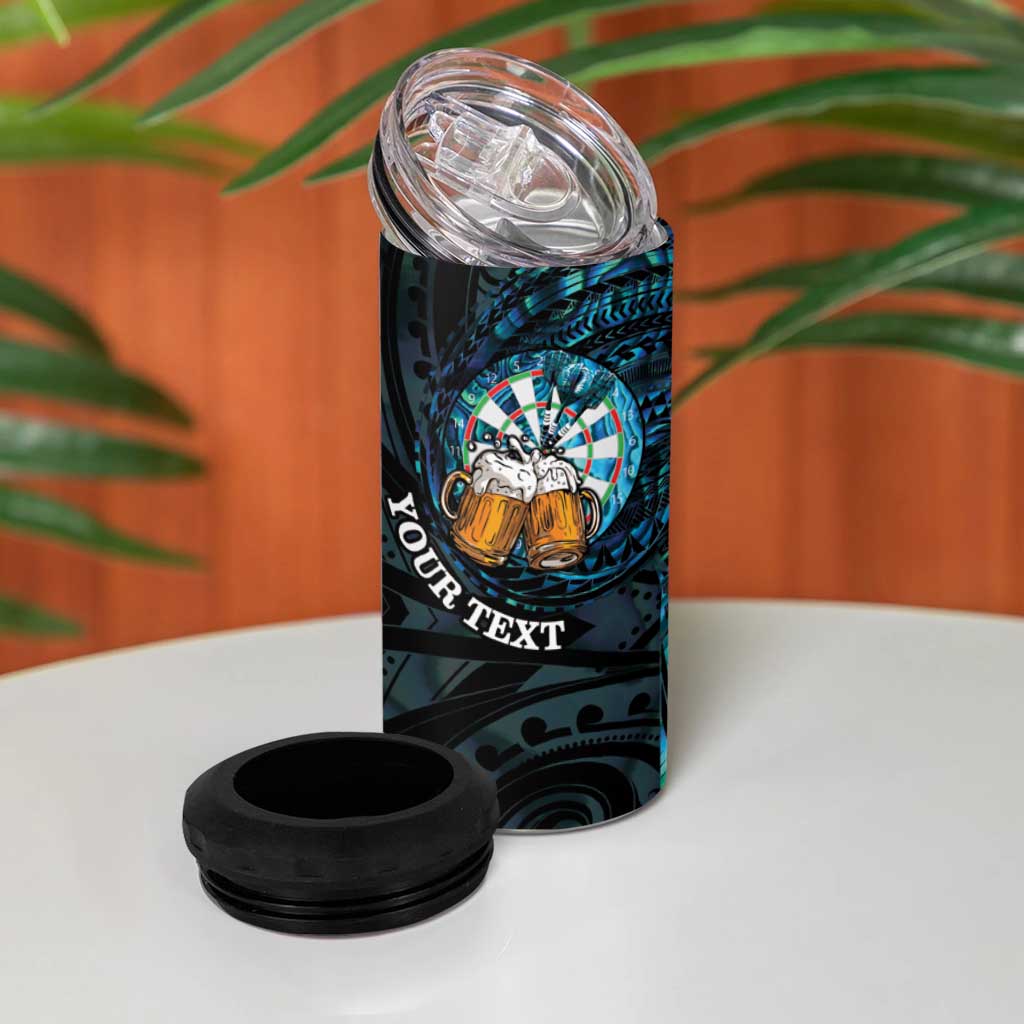 Personalized New Zealand Darts Beer 4 in 1 Can Cooler Tumbler Paua Shell Aotearoa Maori Tattoo - Polynesian Pride