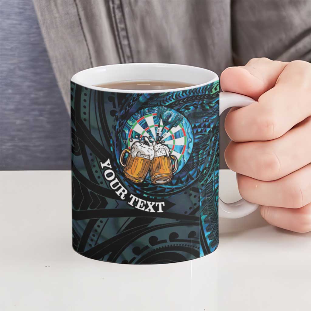 Personalized New Zealand Darts Beer Ceramic Mug Paua Shell Aotearoa Maori Tattoo - Polynesian Pride