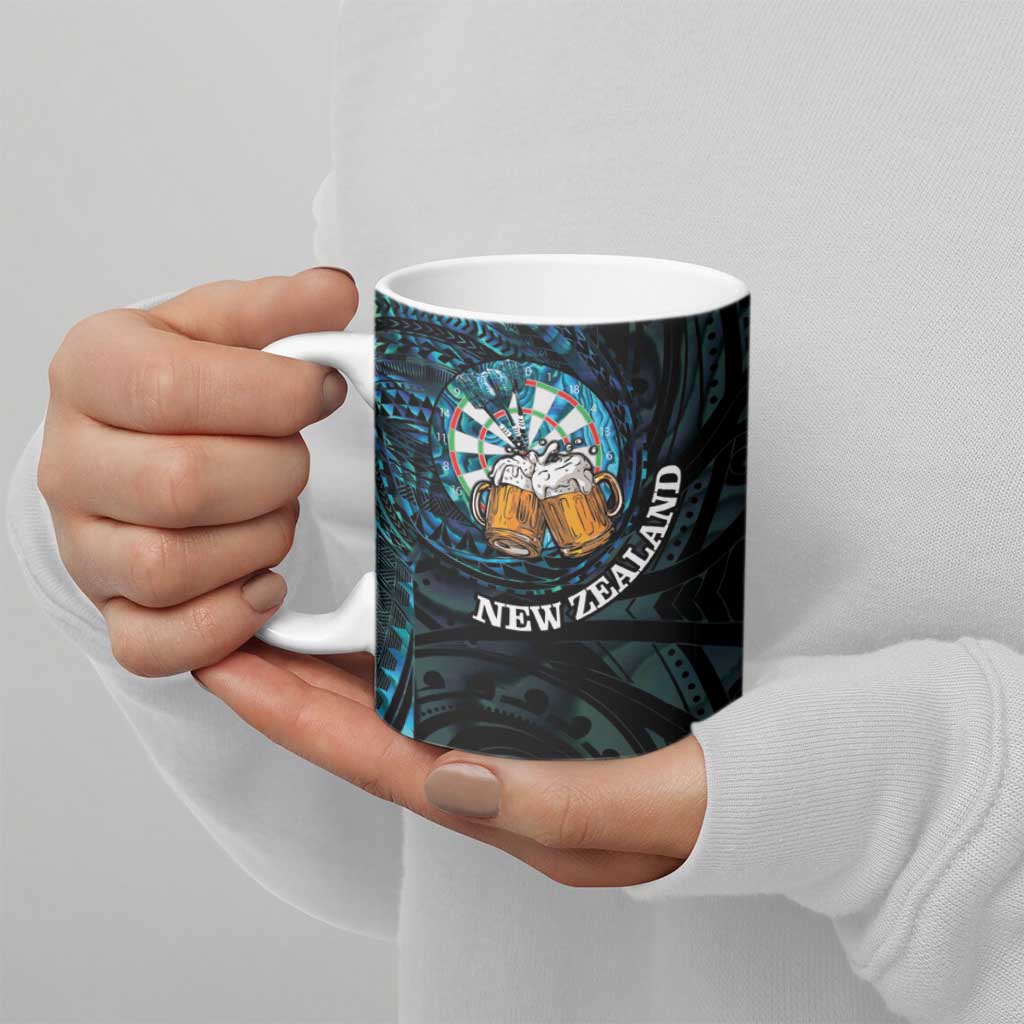 Personalized New Zealand Darts Beer Ceramic Mug Paua Shell Aotearoa Maori Tattoo - Polynesian Pride