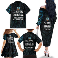 Personalized New Zealand Darts Beer Family Matching Off The Shoulder Long Sleeve Dress and Hawaiian Shirt Paua Shell Aotearoa Maori Tattoo - Polynesian Pride