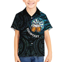 Personalized New Zealand Darts Beer Family Matching Off The Shoulder Long Sleeve Dress and Hawaiian Shirt Paua Shell Aotearoa Maori Tattoo - Polynesian Pride