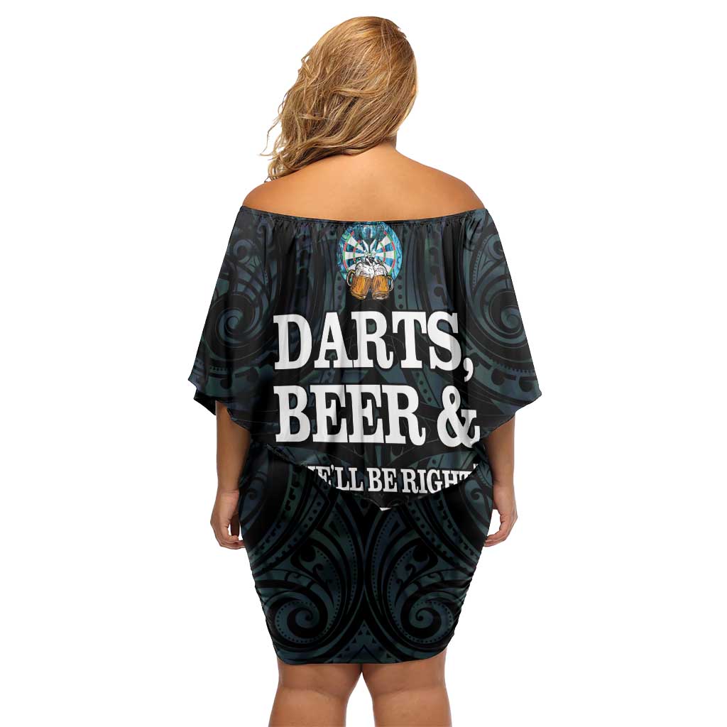 Personalized New Zealand Darts Beer Family Matching Off Shoulder Short Dress and Hawaiian Shirt Paua Shell Aotearoa Maori Tattoo - Polynesian Pride