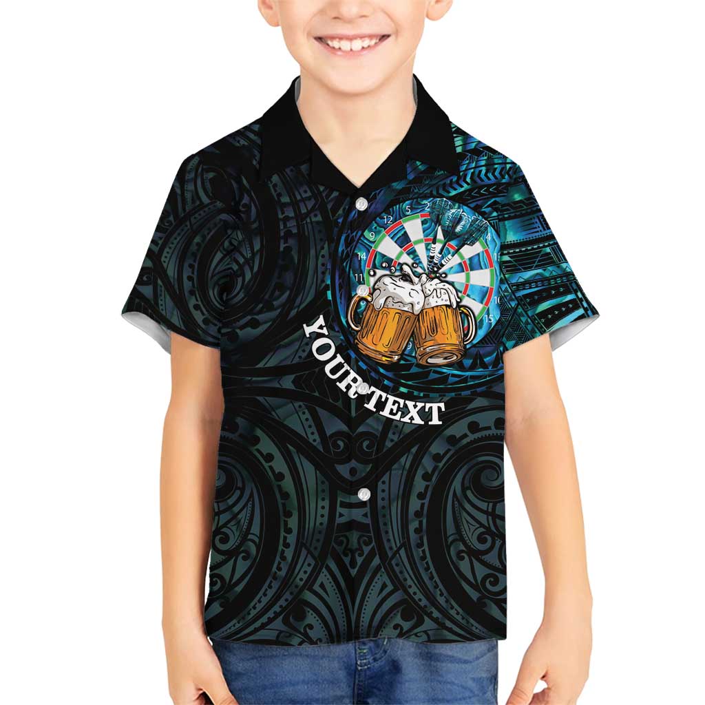 Personalized New Zealand Darts Beer Family Matching Off Shoulder Short Dress and Hawaiian Shirt Paua Shell Aotearoa Maori Tattoo - Polynesian Pride