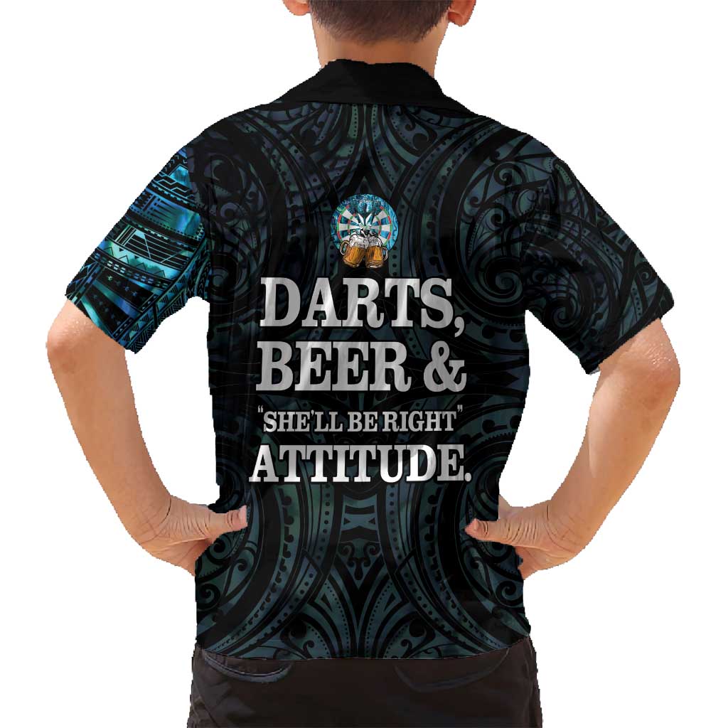 Personalized New Zealand Darts Beer Family Matching Summer Maxi Dress and Hawaiian Shirt Paua Shell Aotearoa Maori Tattoo - Polynesian Pride