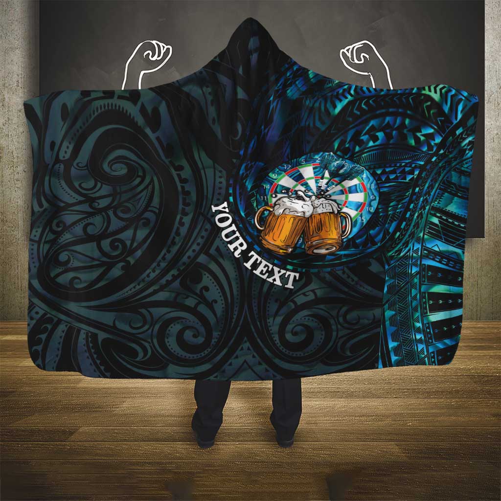 Personalized New Zealand Darts Beer Hooded Blanket Paua Shell Aotearoa Maori Tattoo - Polynesian Pride