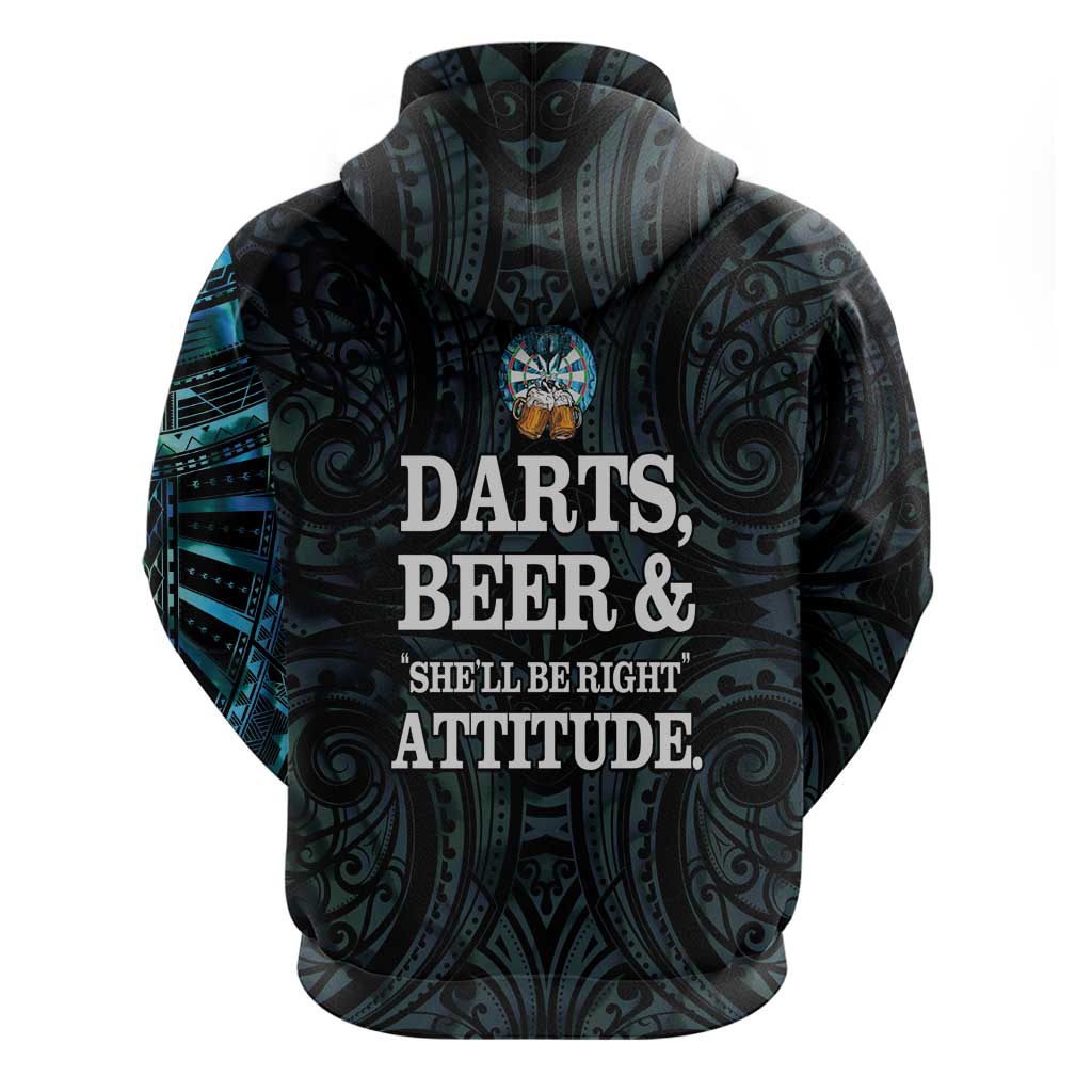 Personalized New Zealand Darts Beer Hoodie Paua Shell Aotearoa Maori Tattoo - Polynesian Pride