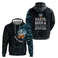 Personalized New Zealand Darts Beer Hoodie Paua Shell Aotearoa Maori Tattoo - Polynesian Pride