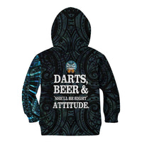 Personalized New Zealand Darts Beer Kid Hoodie Paua Shell Aotearoa Maori Tattoo - Polynesian Pride