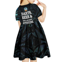 Personalized New Zealand Darts Beer Kid Short Sleeve Dress Paua Shell Aotearoa Maori Tattoo - Polynesian Pride