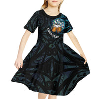 Personalized New Zealand Darts Beer Kid Short Sleeve Dress Paua Shell Aotearoa Maori Tattoo - Polynesian Pride