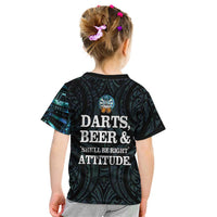 Personalized New Zealand Darts Beer Kid T Shirt Paua Shell Aotearoa Maori Tattoo - Polynesian Pride