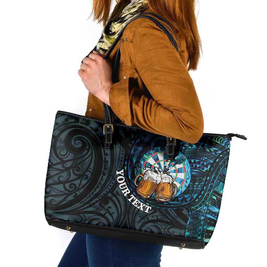 Personalized New Zealand Darts Beer Leather Tote Bag Paua Shell Aotearoa Maori Tattoo - Polynesian Pride
