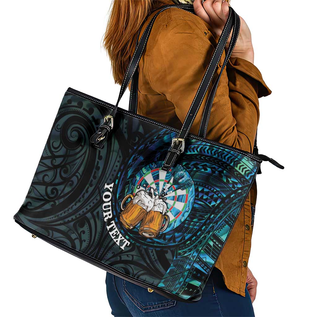 Personalized New Zealand Darts Beer Leather Tote Bag Paua Shell Aotearoa Maori Tattoo - Polynesian Pride