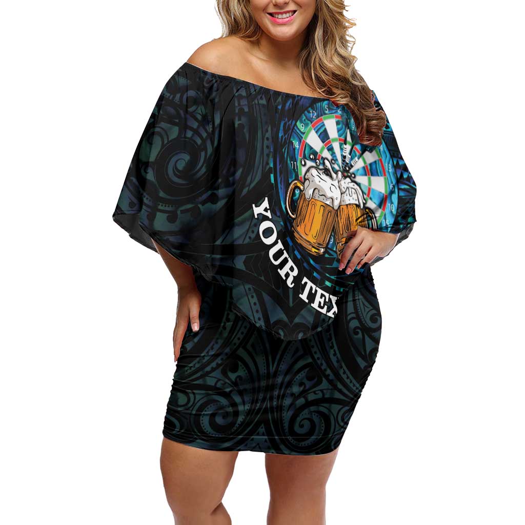 Personalized New Zealand Darts Beer Off Shoulder Short Dress Paua Shell Aotearoa Maori Tattoo - Polynesian Pride