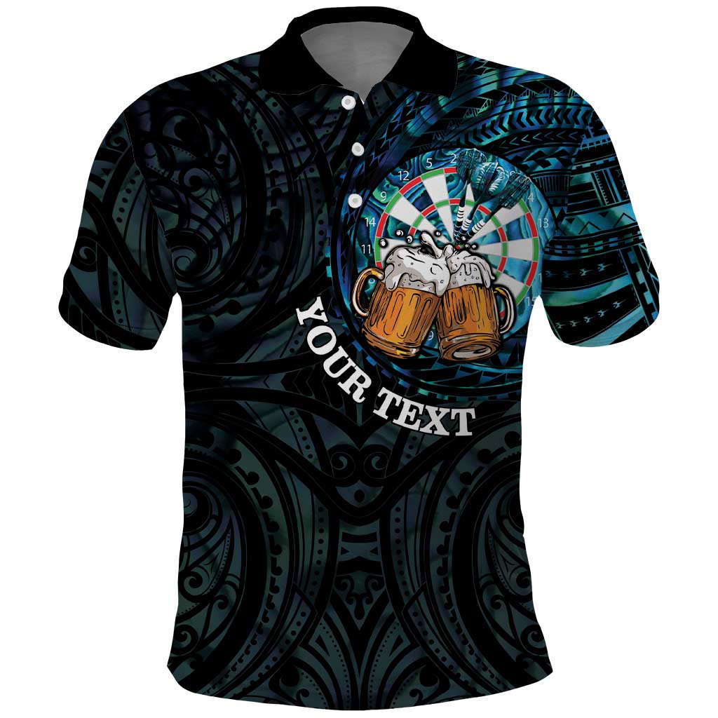 Personalized New Zealand Darts Beer Polo Shirt Paua Shell Aotearoa Maori Tattoo - Polynesian Pride