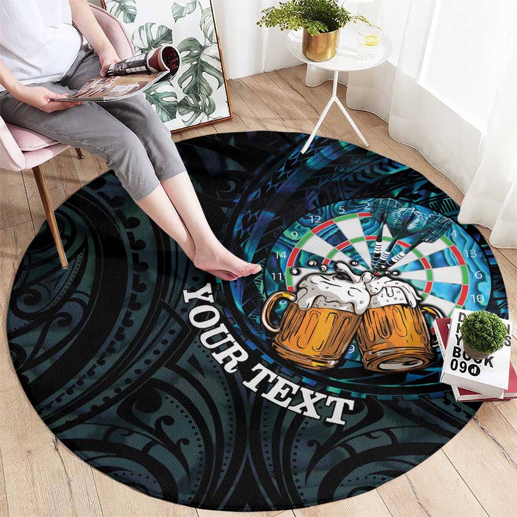 Personalized New Zealand Darts Beer Round Carpet Paua Shell Aotearoa Maori Tattoo - Polynesian Pride