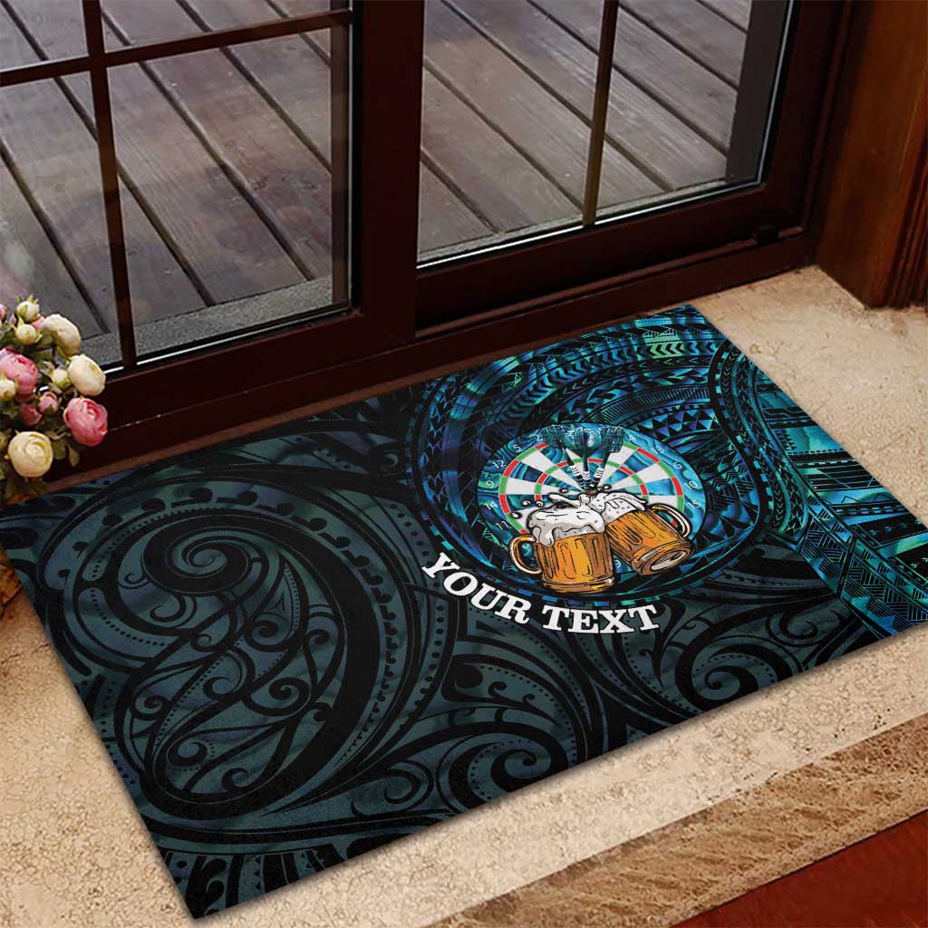Personalized New Zealand Darts Beer Rubber Doormat Paua Shell Aotearoa Maori Tattoo - Polynesian Pride